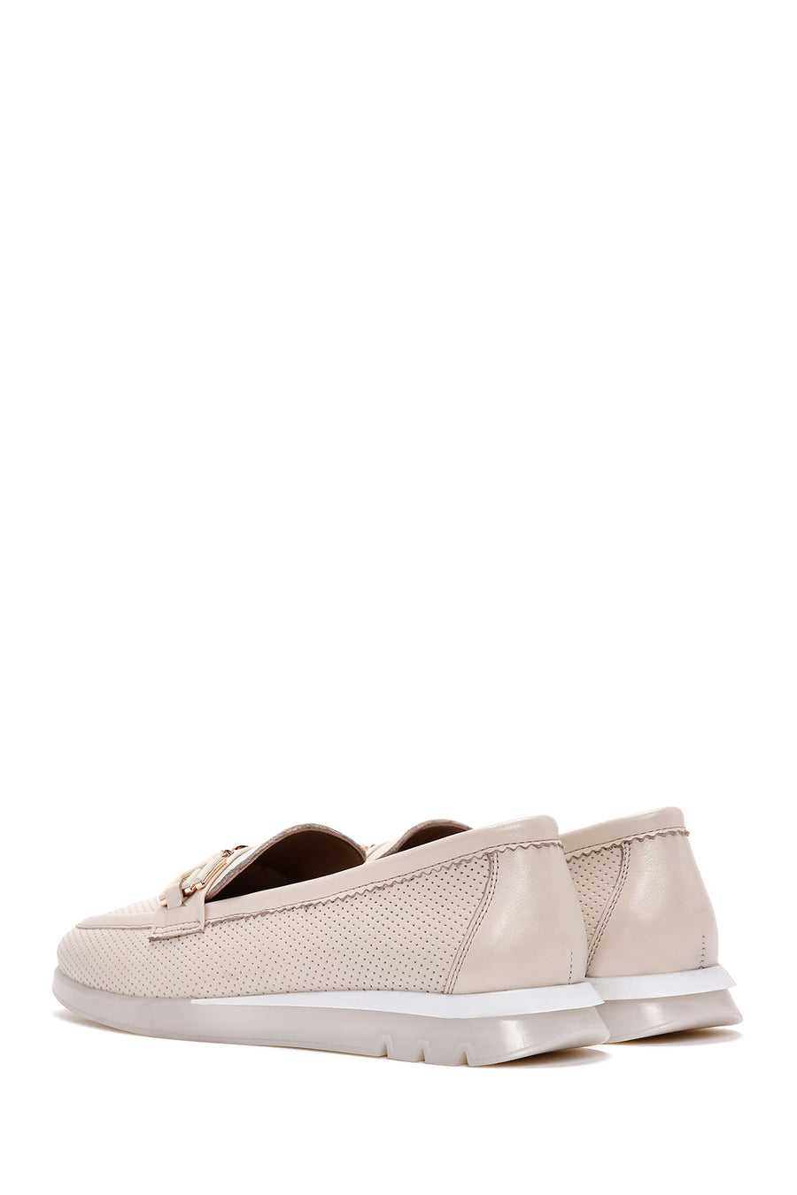 Kadın Krem Toka Detaylı Deri Comfort Loafer