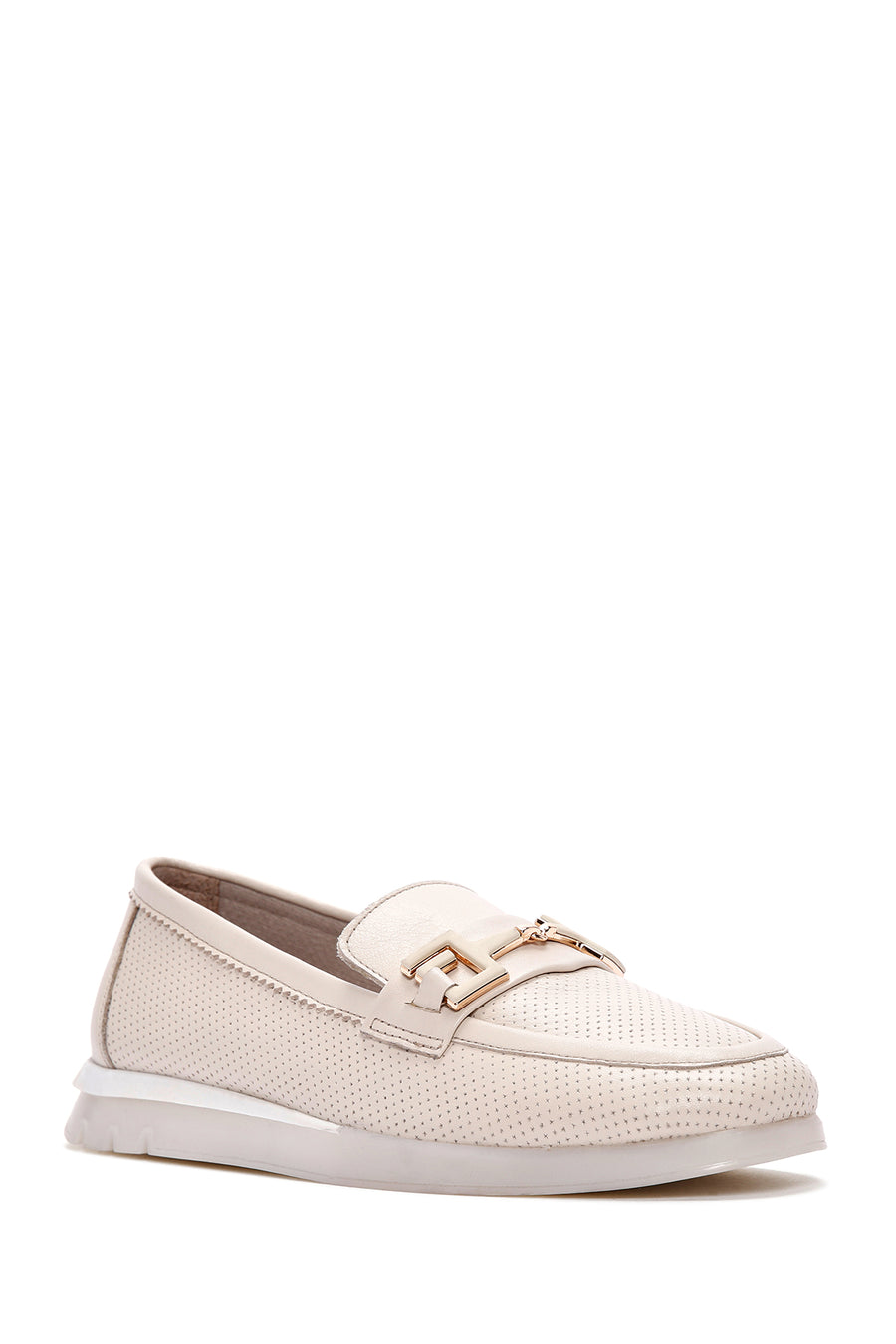 Kadın Krem Toka Detaylı Deri Comfort Loafer