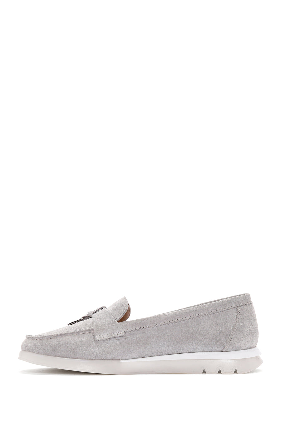 Kadın Gri Süet Deri Comfort Loafer