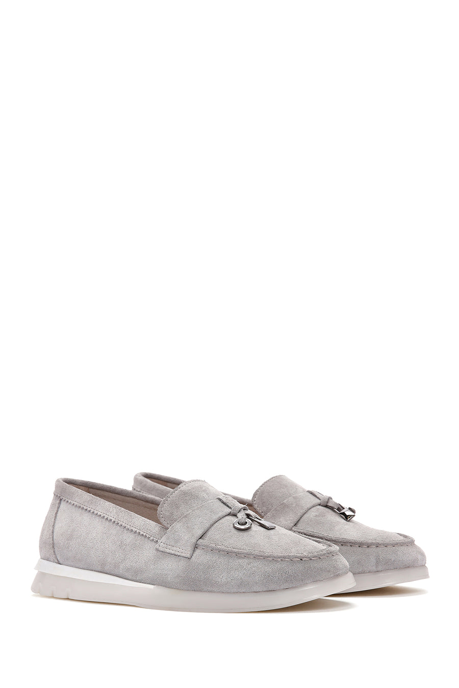 Kadın Gri Süet Deri Comfort Loafer