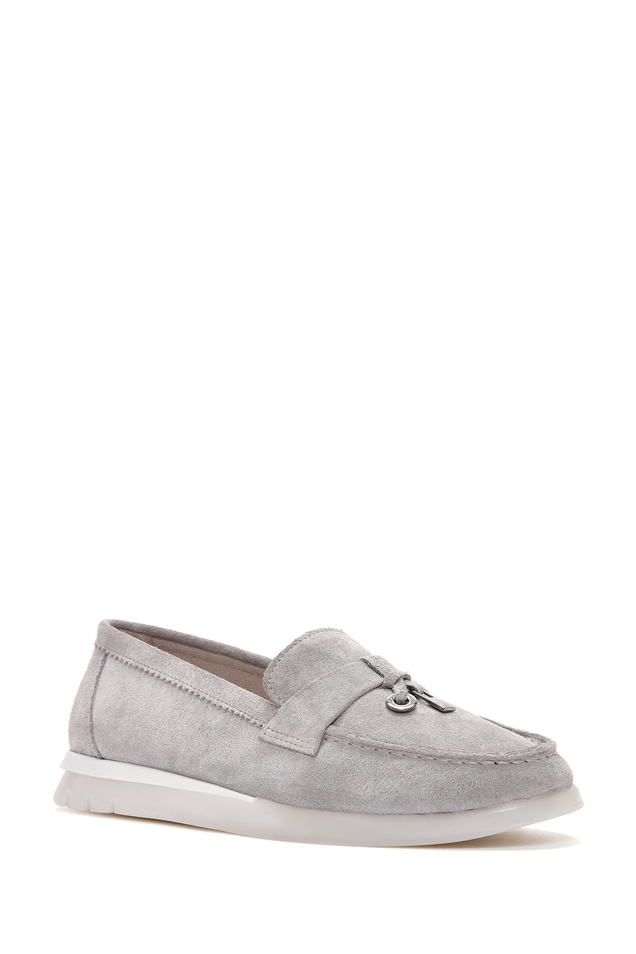 Kadın Gri Süet Deri Comfort Loafer