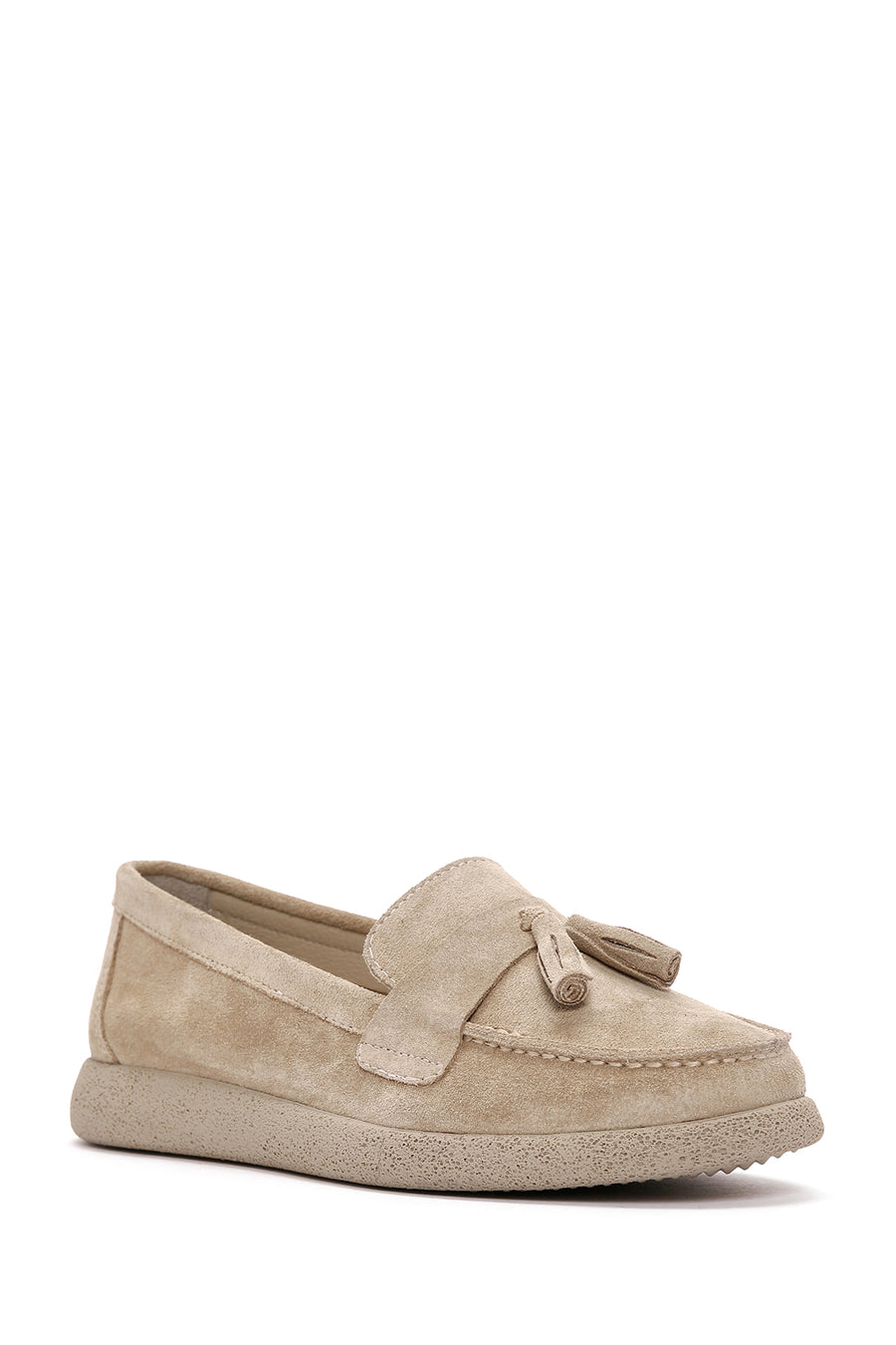Kadın Bej Süet Deri Comfort Loafer