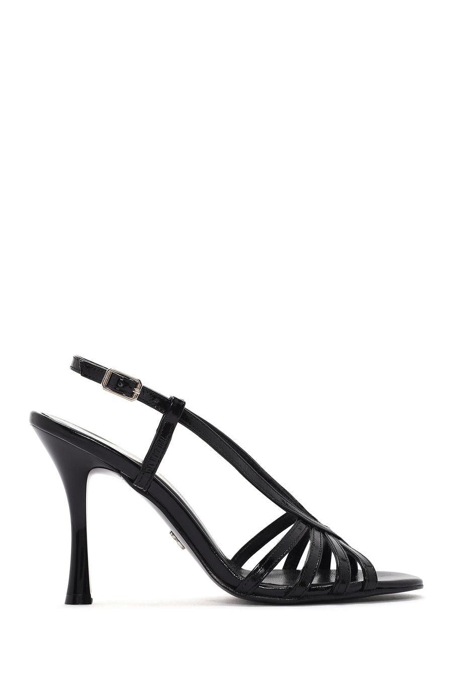 Women's Black Ankle Buckle Thin Heeled Leather Sandals 24SFD160116 | Derimod