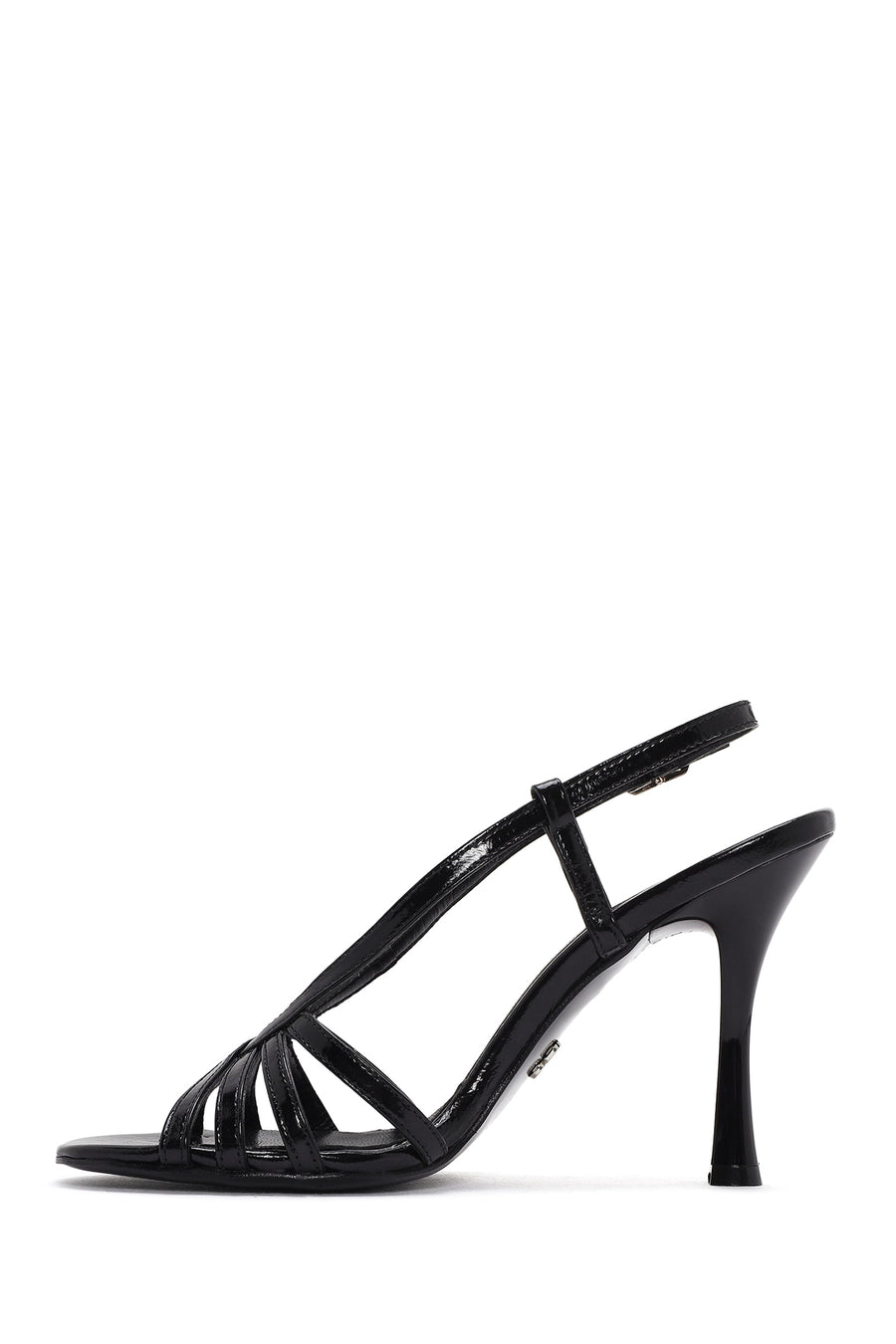 Women's Black Ankle Buckle Thin Heeled Leather Sandals