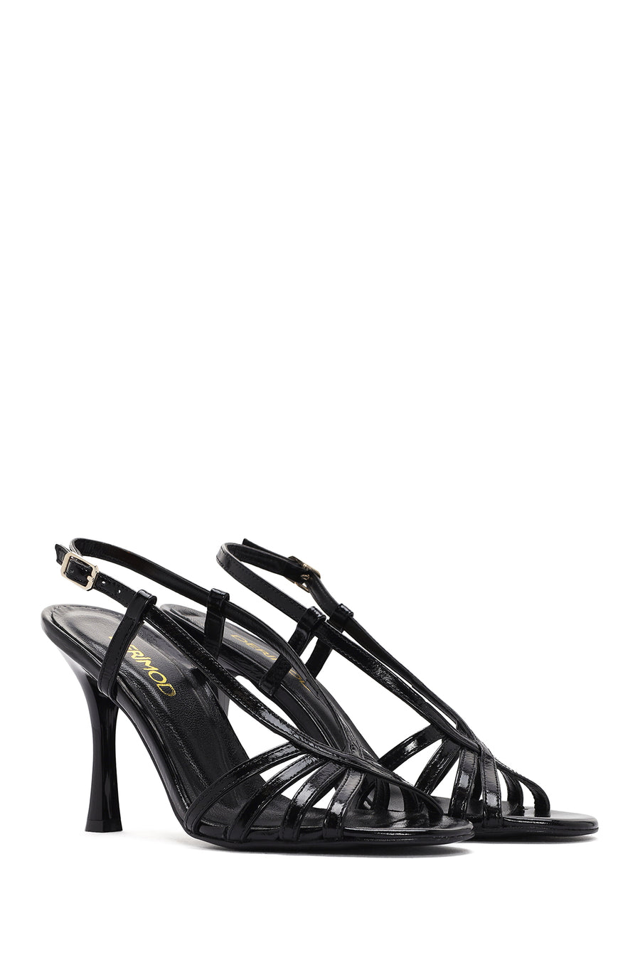 Women's Black Ankle Buckle Thin Heeled Leather Sandals