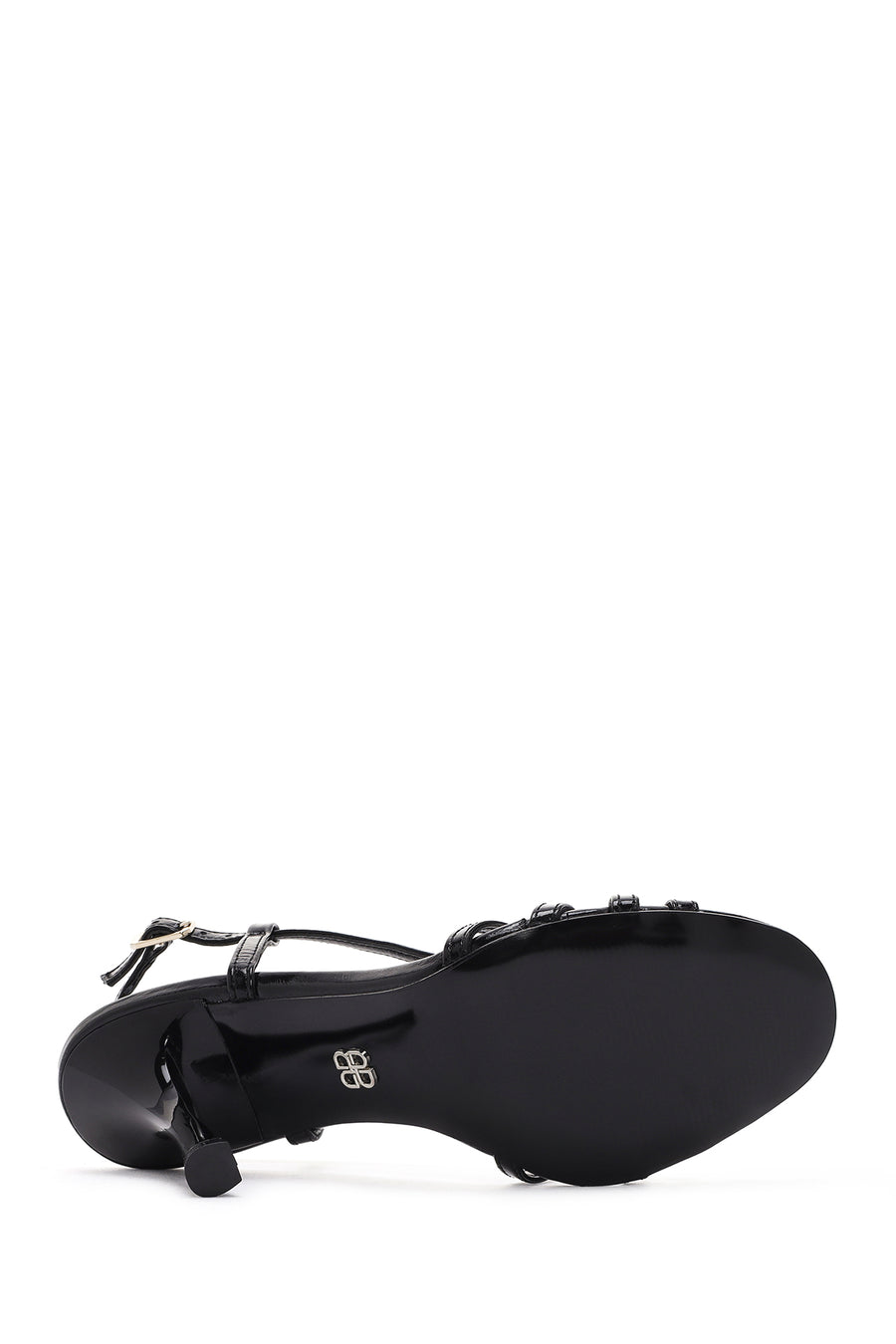 Women's Black Ankle Buckle Thin Heeled Leather Sandals