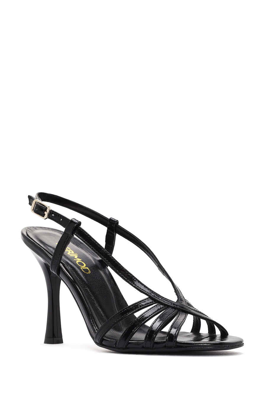 Women's Black Ankle Buckle Thin Heeled Leather Sandals