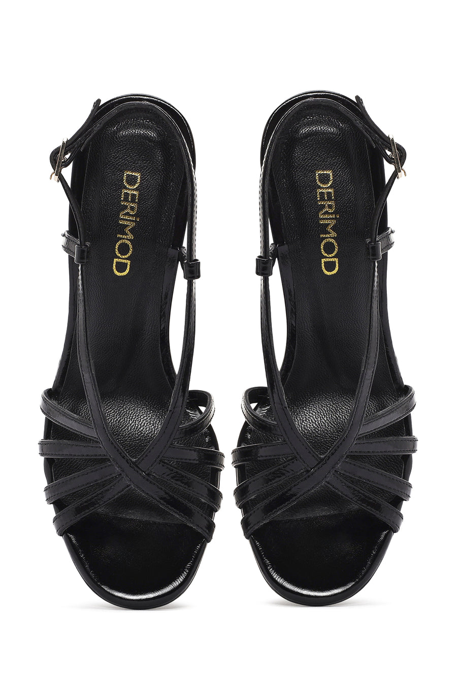 Women's Black Ankle Buckle Thin Heeled Leather Sandals