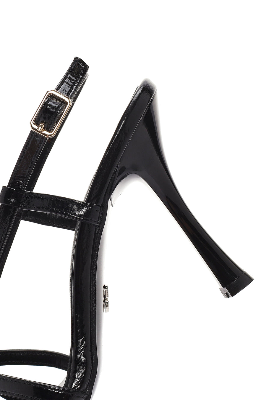 Women's Black Ankle Buckle Thin Heeled Leather Sandals