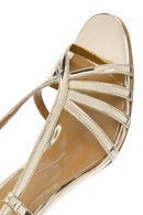 Women's Gold Ankle Buckle Thin Heel Leather Metallic Sandals | Derimod