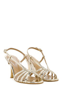 Women's Gold Ankle Buckle Thin Heel Leather Metallic Sandals | Derimod