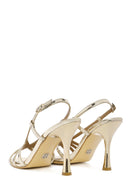 Women's Gold Ankle Buckle Thin Heel Leather Metallic Sandals | Derimod