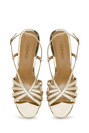 Women's Gold Ankle Buckle Thin Heel Leather Metallic Sandals | Derimod