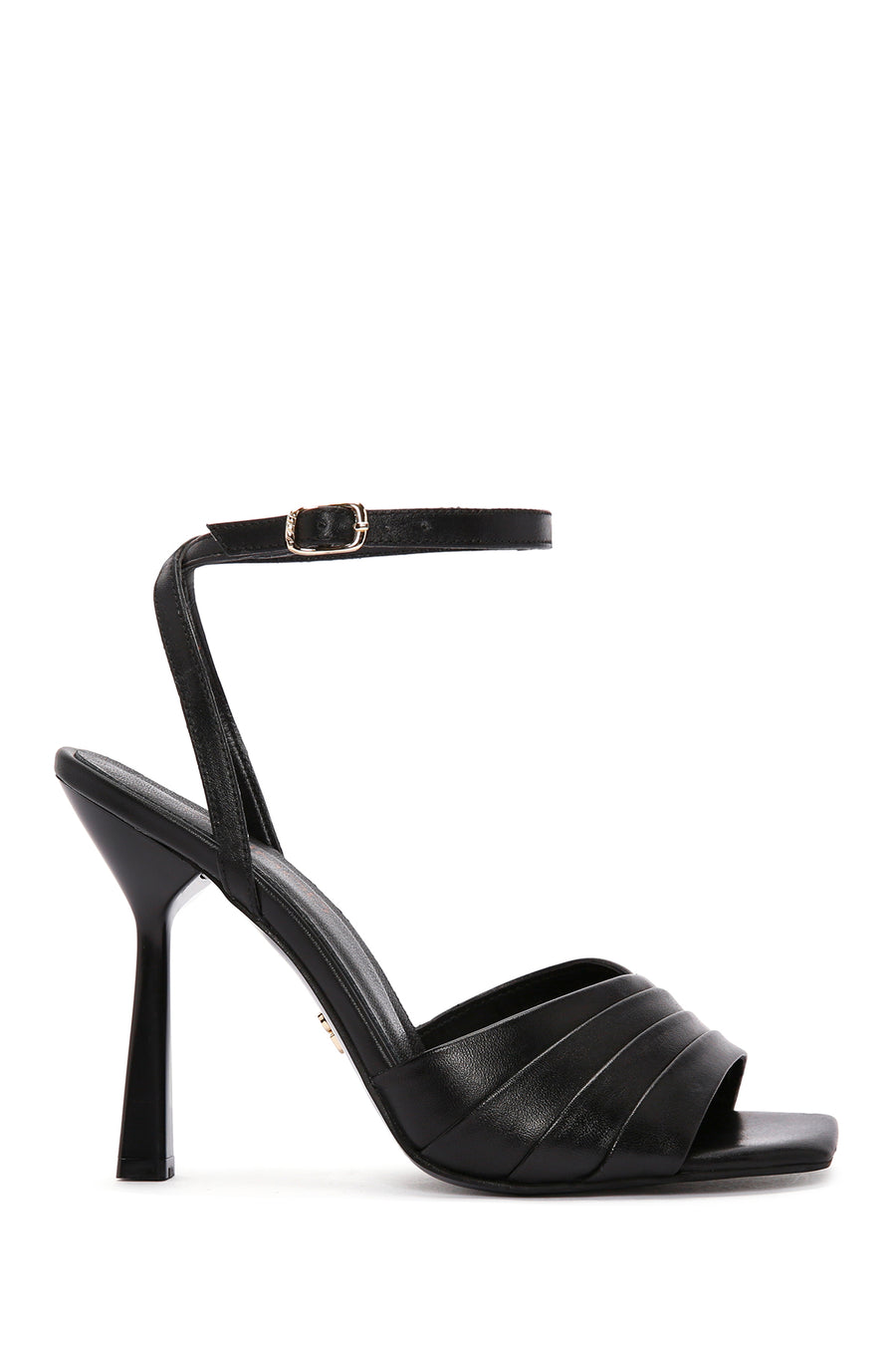 Women's Black Ankle Strap Thin Heeled Leather Sandals 24SFD160218 | Derimod