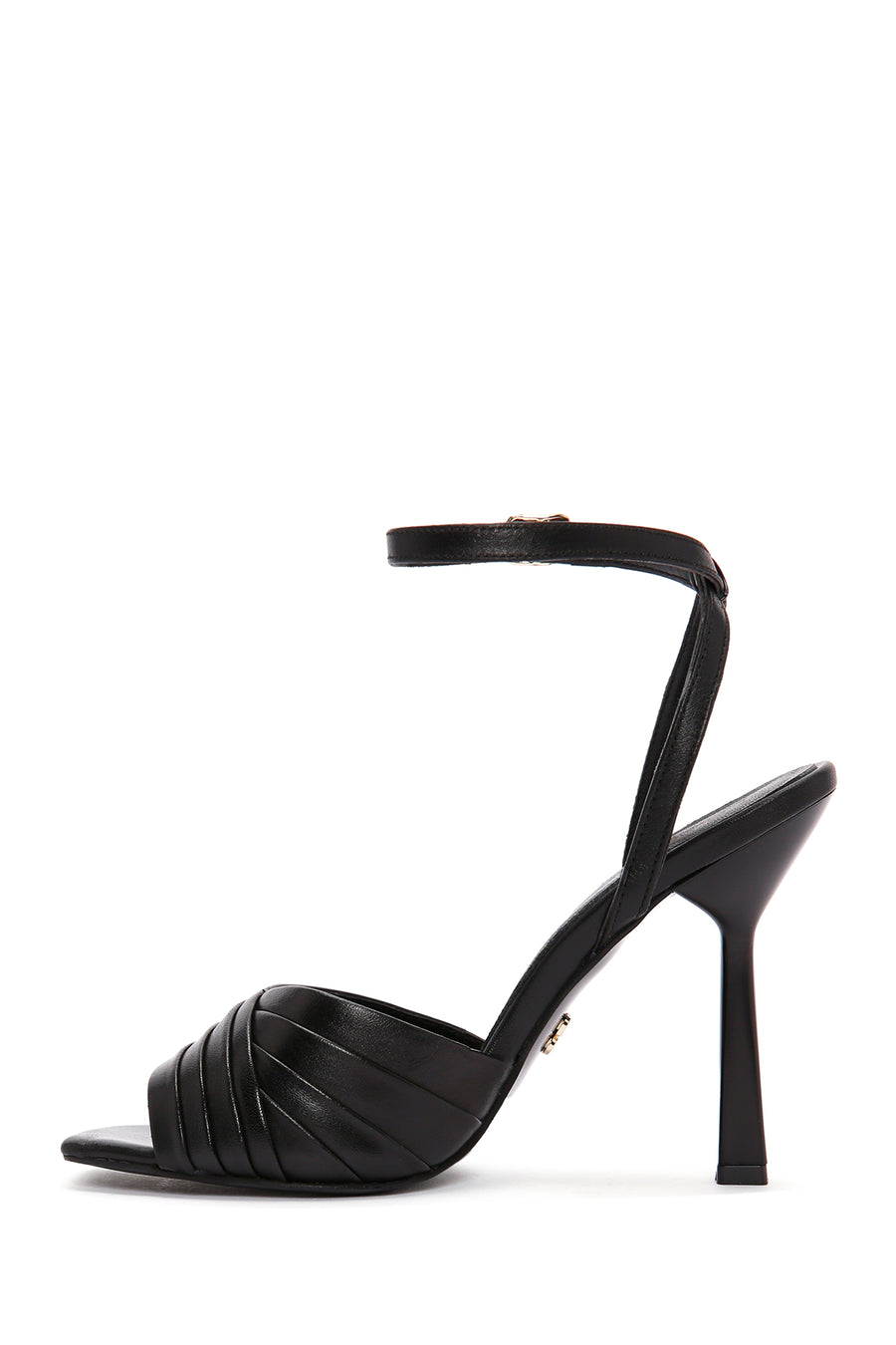 Women's Black Ankle Strap Thin Heeled Leather Sandals