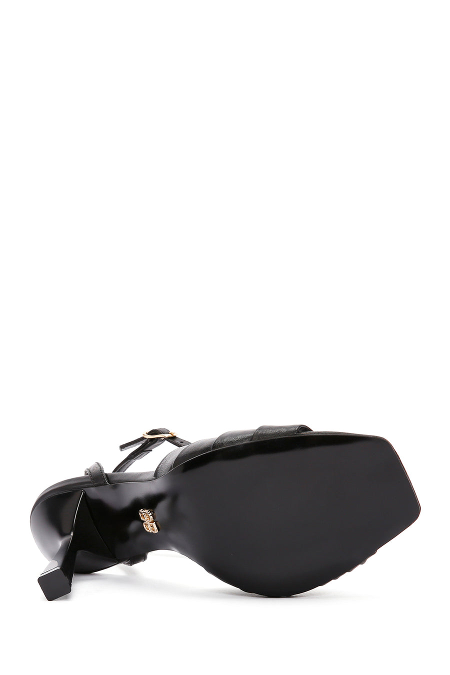 Women's Black Ankle Strap Thin Heeled Leather Sandals