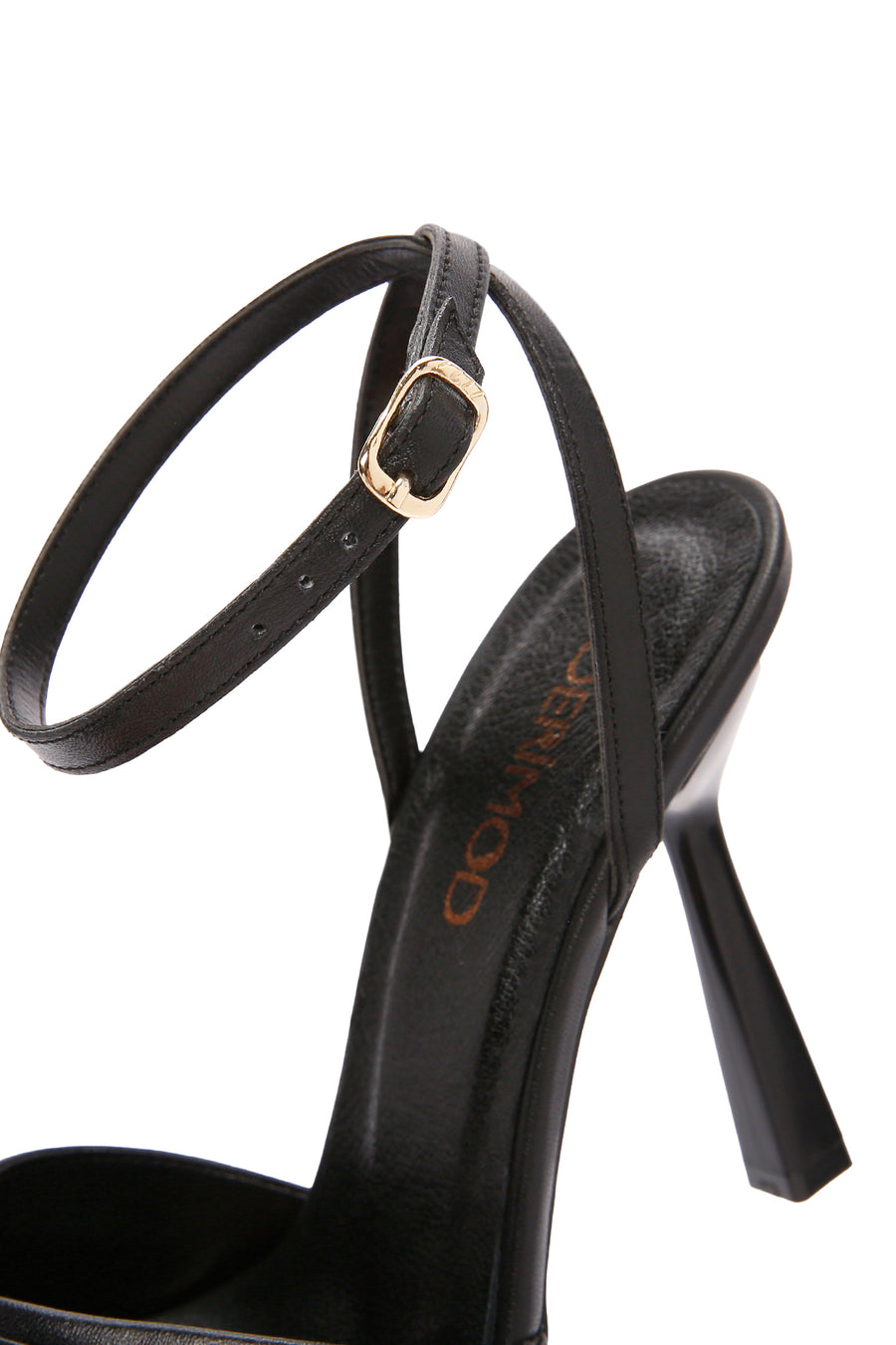 Women's Black Ankle Strap Thin Heeled Leather Sandals