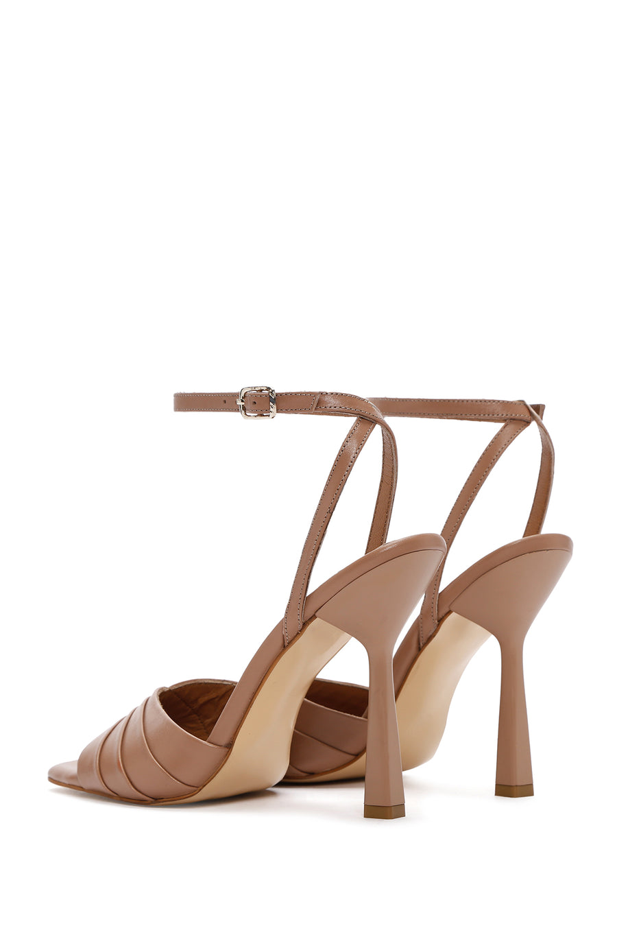 Women's Pink Ankle Strap Thin Heeled Leather Sandals