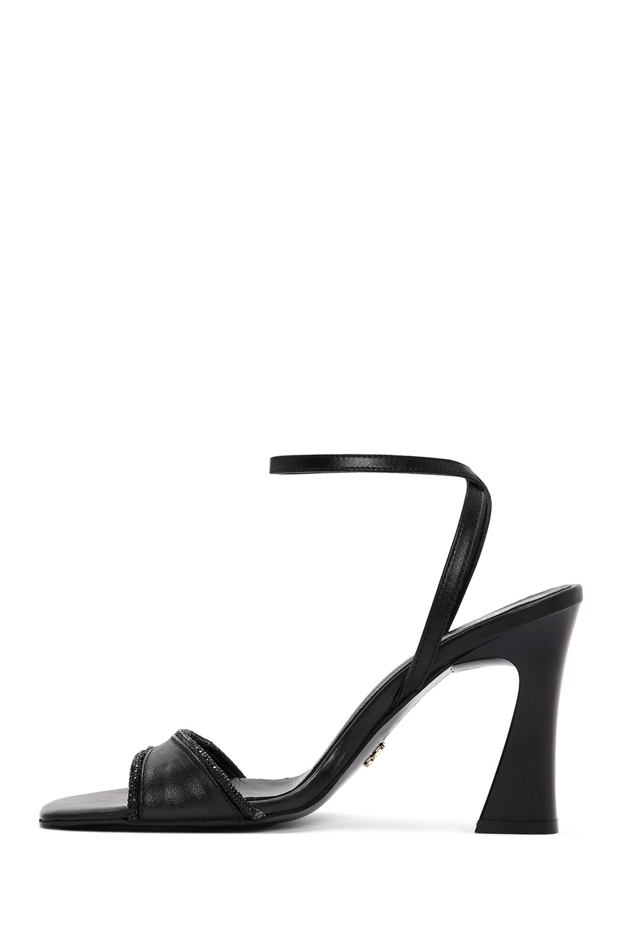 Women's Black Ankle Strap High Heel Leather Sandals