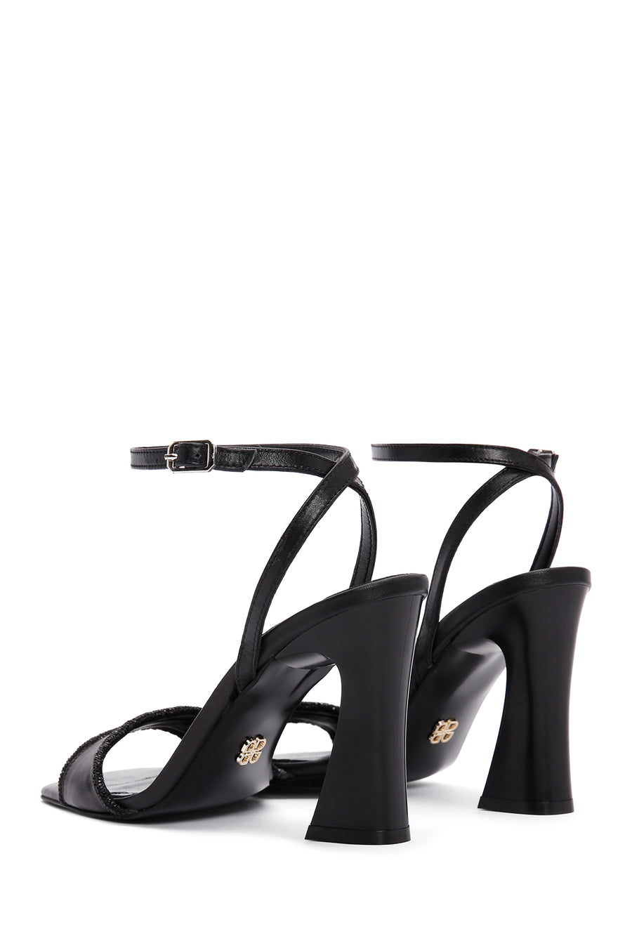 Women's Black Ankle Strap High Heel Leather Sandals
