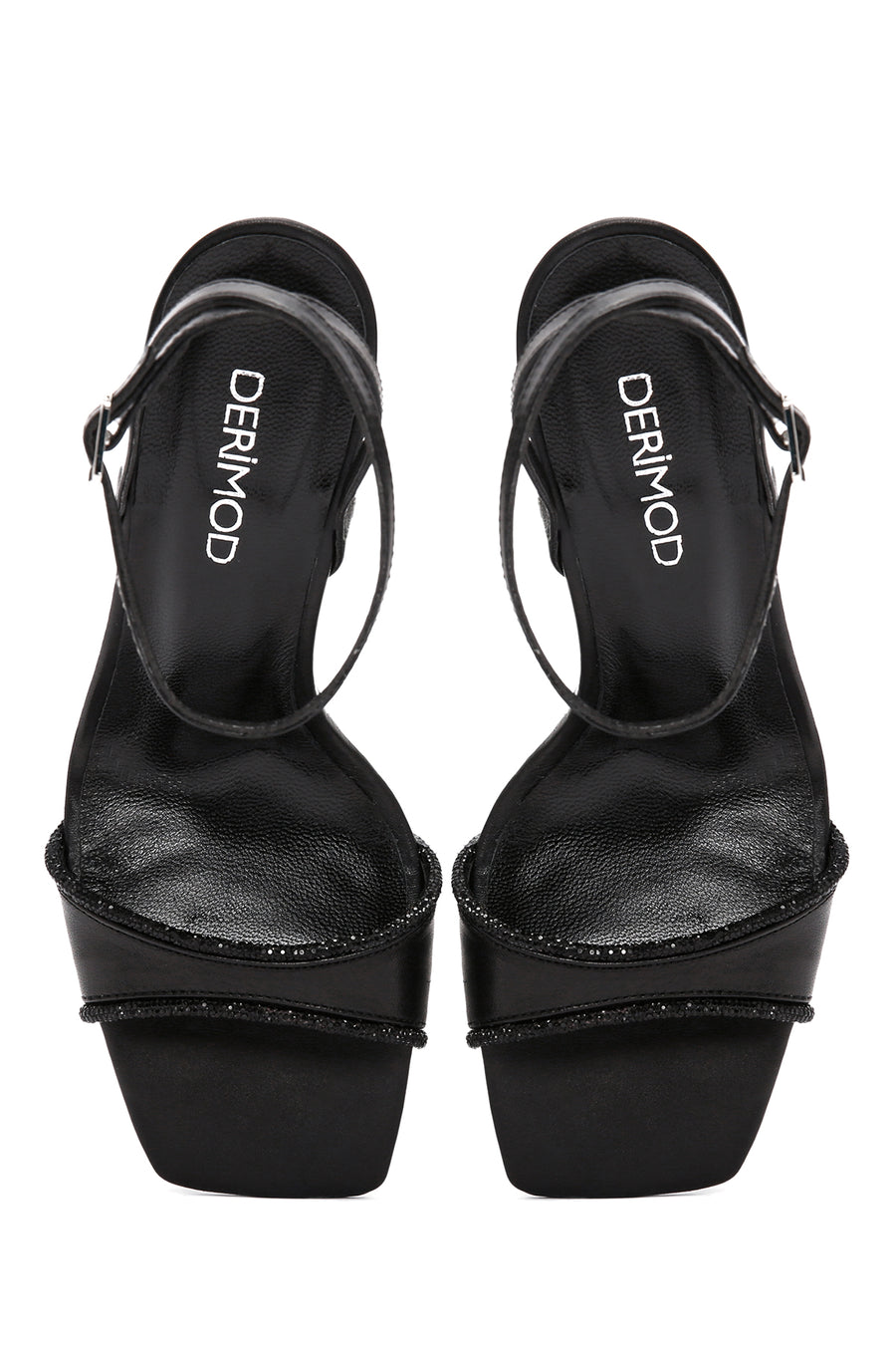 Women's Black Ankle Strap High Heel Leather Sandals