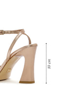 Kadın Pembe Kalın Topuklu Metalik Deri Sandalet | Derimod