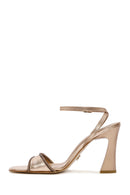 Kadın Pembe Kalın Topuklu Metalik Deri Sandalet | Derimod