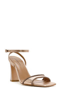 Kadın Pembe Kalın Topuklu Metalik Deri Sandalet | Derimod