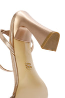 Kadın Pembe Kalın Topuklu Metalik Deri Sandalet | Derimod