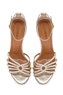 Women's Gold Ankle Strap Metallic High Heel Leather Sandals | Derimod