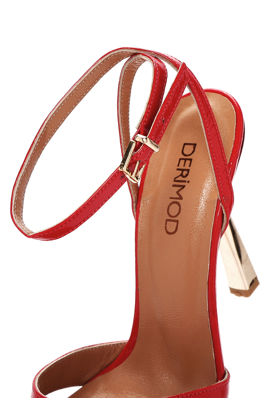 Women's Red Ankle Strap Thin Heeled Patent Leather Sandals