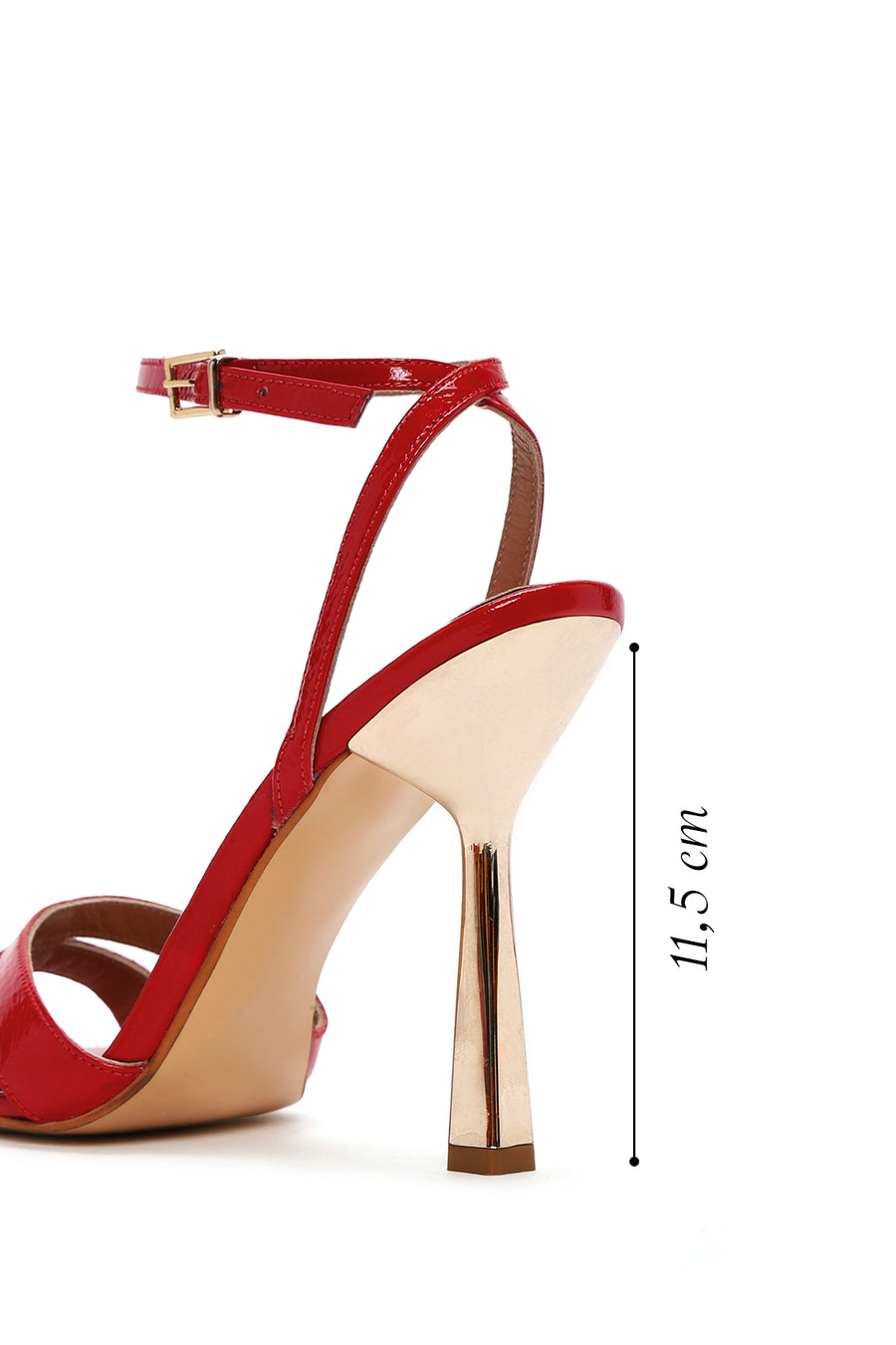 Women's Red Ankle Strap Thin Heeled Patent Leather Sandals