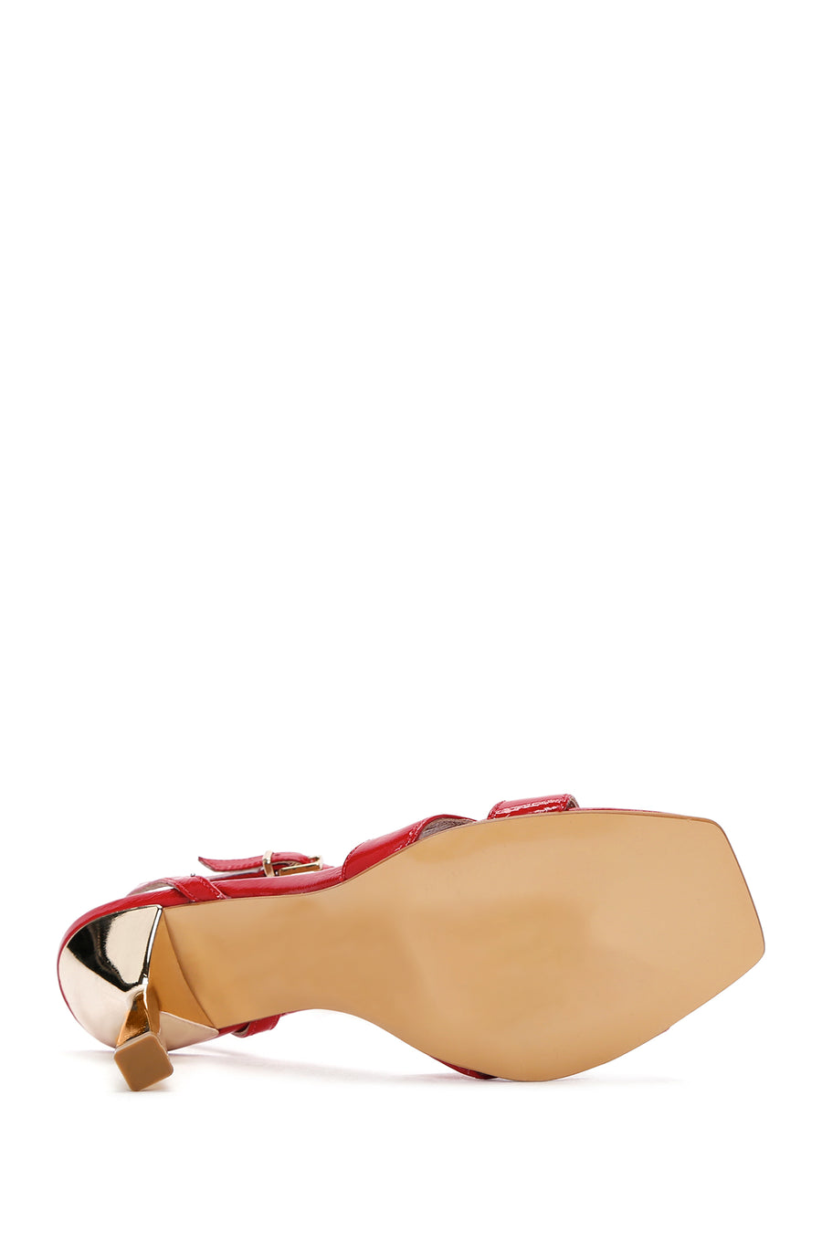 Women's Red Ankle Strap Thin Heeled Patent Leather Sandals