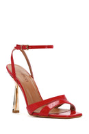 Women's Red Ankle Strap Thin Heeled Patent Leather Sandals | Derimod