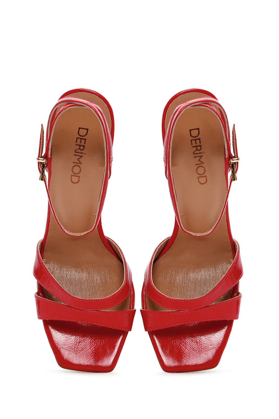 Women's Red Ankle Strap Thin Heeled Patent Leather Sandals