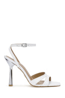 Women's White Ankle Strap Thin Heeled Leather Sandals | Derimod