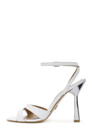 Women's White Ankle Strap Thin Heeled Leather Sandals | Derimod