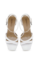Women's White Ankle Strap Thin Heeled Leather Sandals | Derimod
