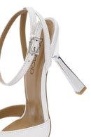 Women's White Ankle Strap Thin Heeled Leather Sandals | Derimod