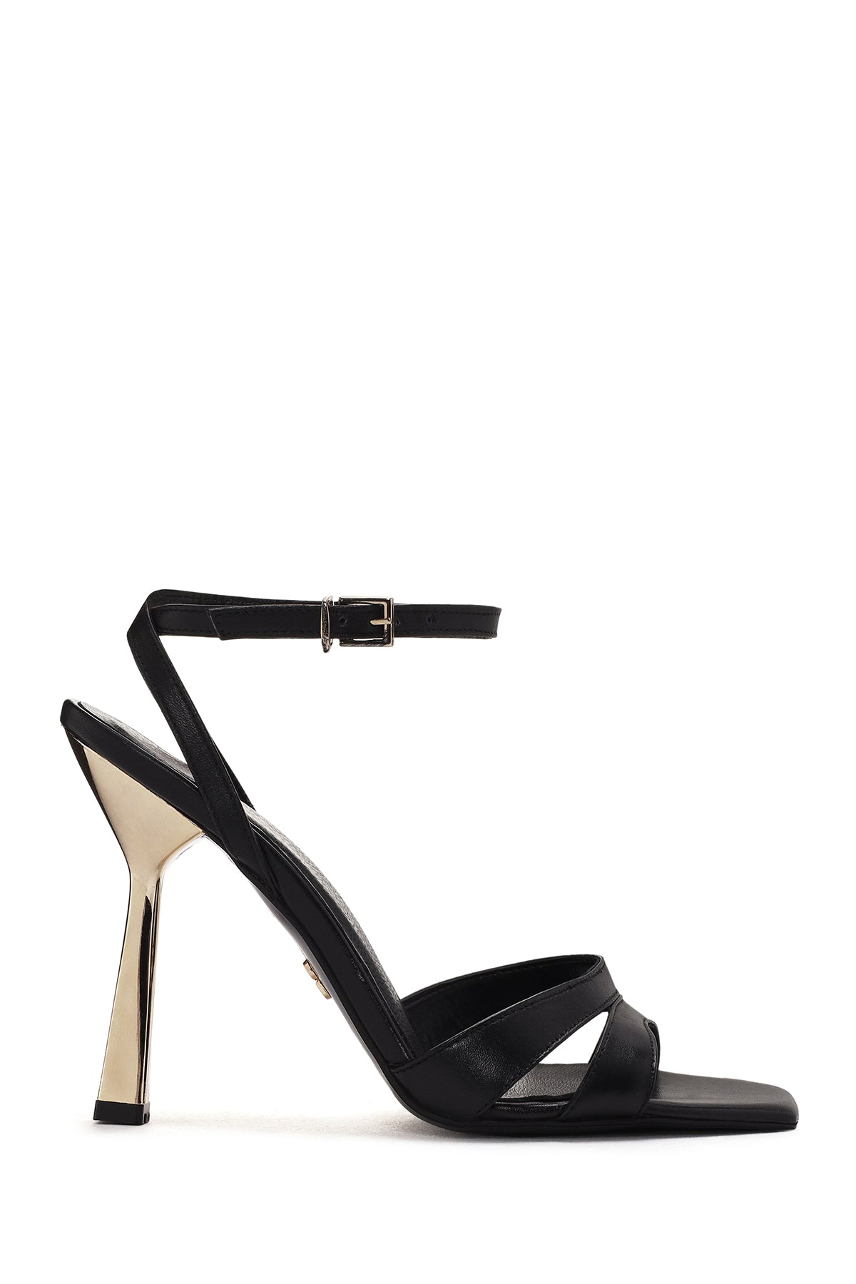 Women's Black Ankle Strap Thin Heeled Leather Sandals 24SFD160618 | Derimod