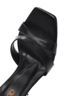 Women's Black Ankle Strap Thin Heeled Leather Sandals | Derimod