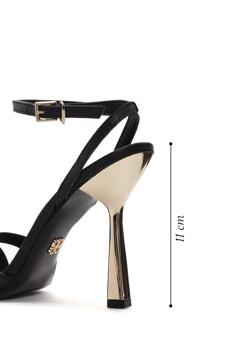 Women's Black Ankle Strap Thin Heeled Leather Sandals