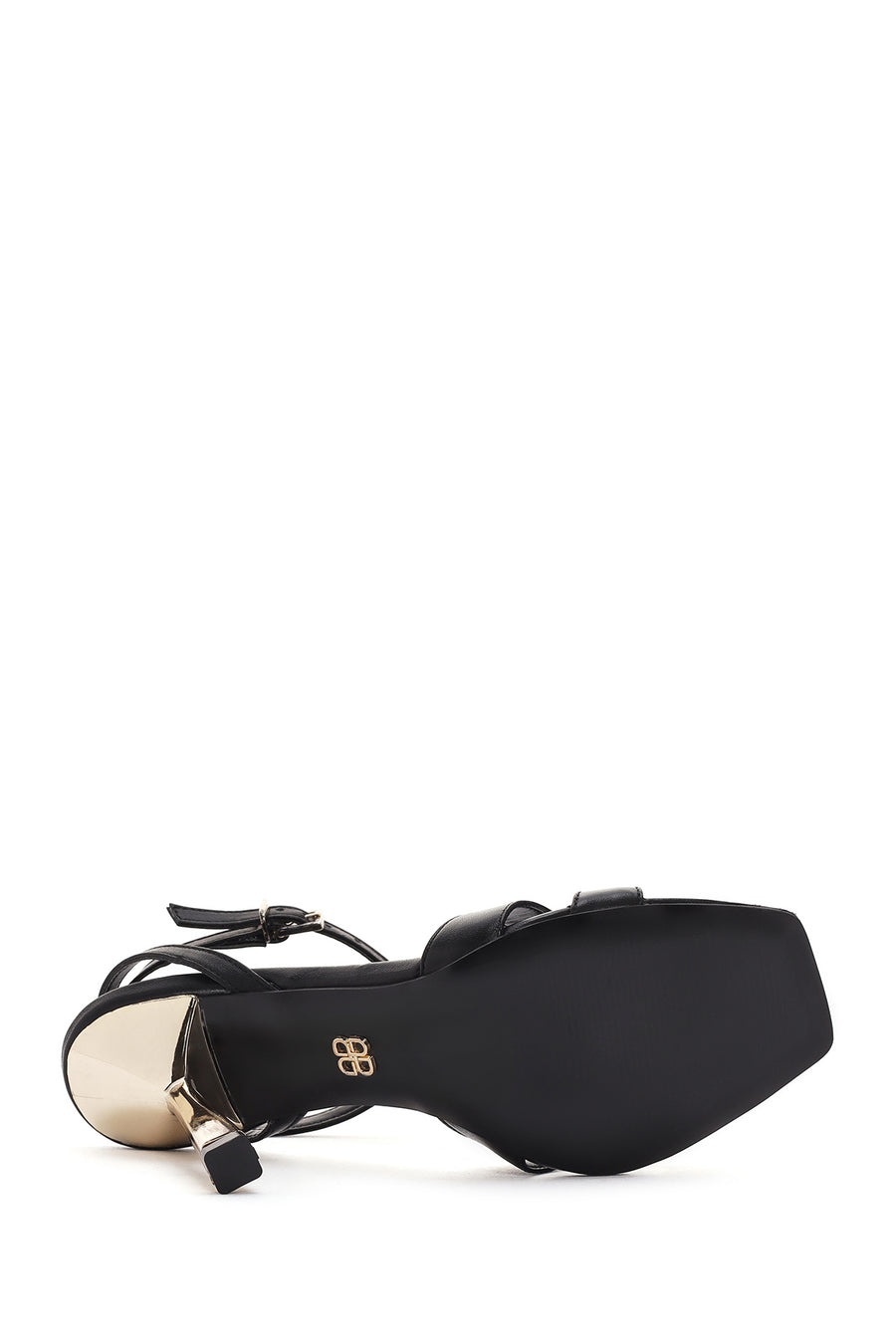 Women's Black Ankle Strap Thin Heeled Leather Sandals