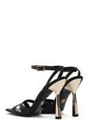 Women's Black Ankle Strap Thin Heeled Leather Sandals | Derimod