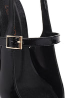Women's Black Open Back Strappy Heels Patent Leather Stiletto | Derimod