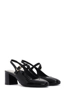 Women's Black Open Back Strappy Heels Patent Leather Stiletto | Derimod
