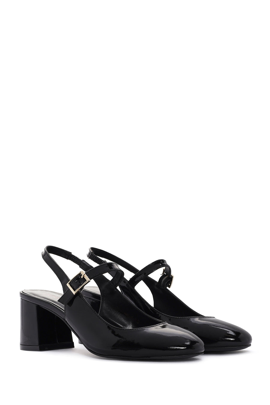 Women's Black Open Back Strappy Heels Patent Leather Stiletto