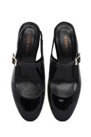 Women's Black Open Back Strappy Heels Patent Leather Stiletto | Derimod