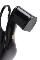 Women's Black Open Back Strappy Heels Patent Leather Stiletto | Derimod