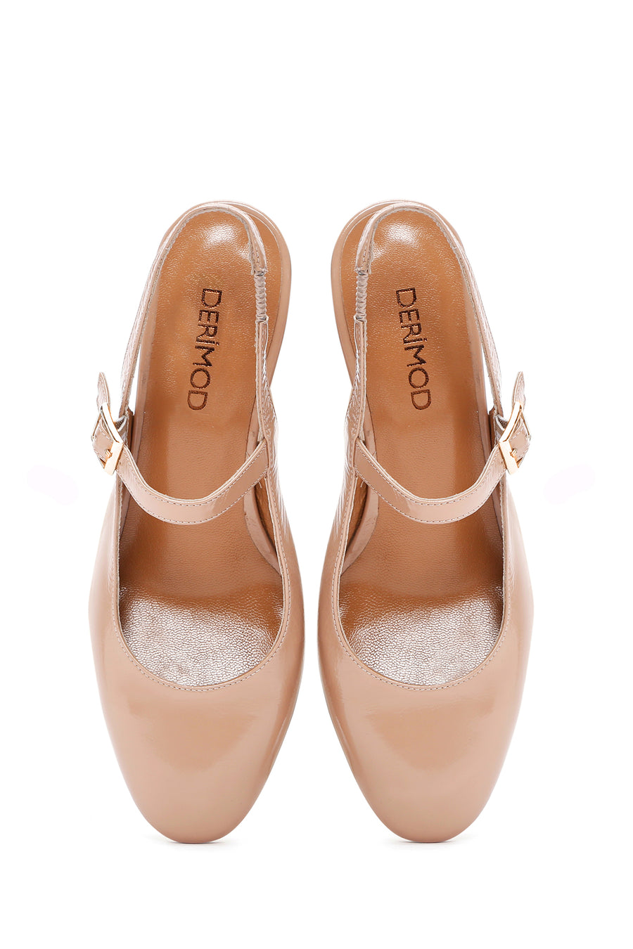 Women's Beige Open Back Strappy Heels Patent Leather Stiletto
